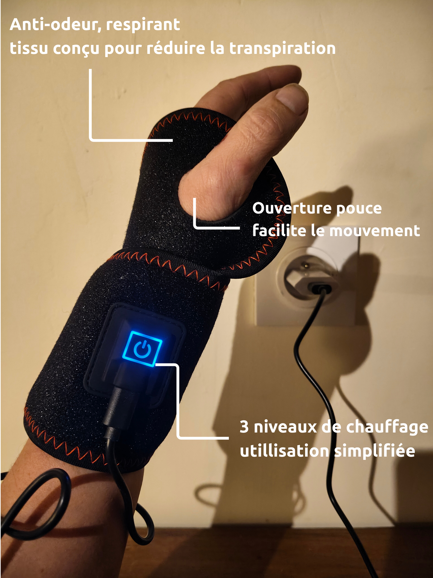 Attelle poignet chauffante usb